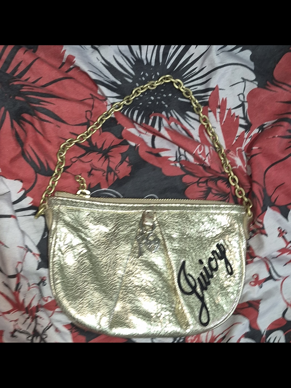Y2K Juicy Couture Metallic Gold Mini Bag with Chain Strap